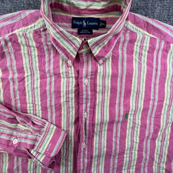 Ralph Lauren Button Up Shirt Long Sleeve Cotton Size XL Blake Pink Striped - Picture 1 of 9
